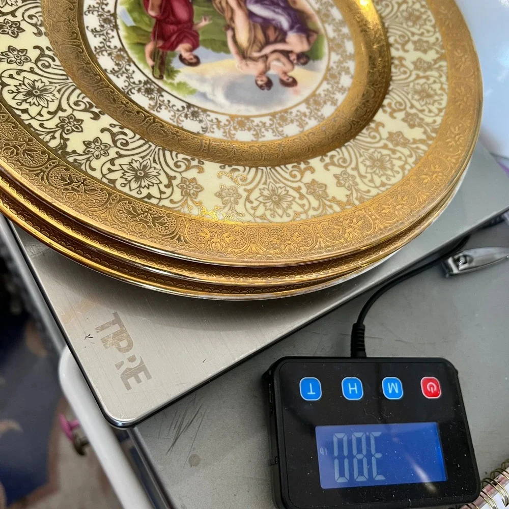 Vintage Royal China 22k Gold Filigree Angelica Kauffman Plates Set of 3 10 1/4